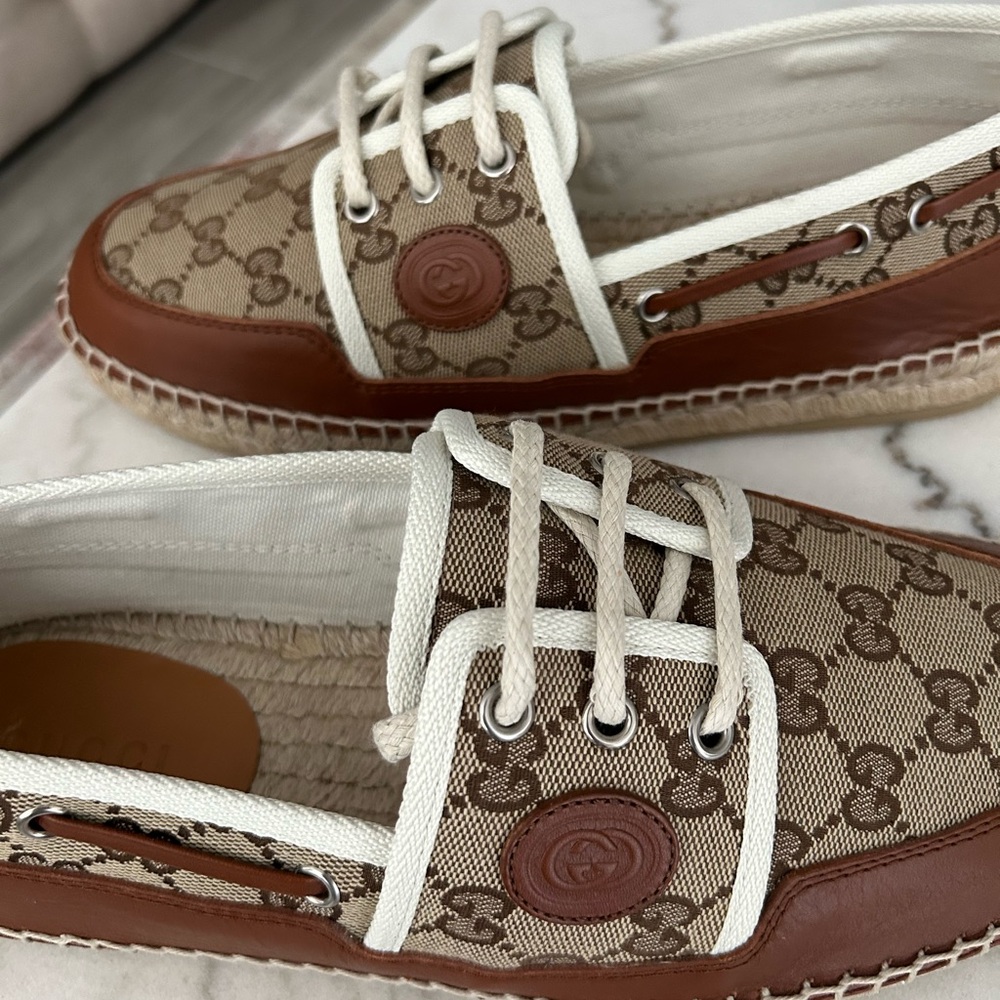 AUTHENTIC GUCCI GG LOAFER ESPADRILLES BEIGE MONOGRAM GG 7 (USA SZ 8) 725799 - Picture 12 of 16